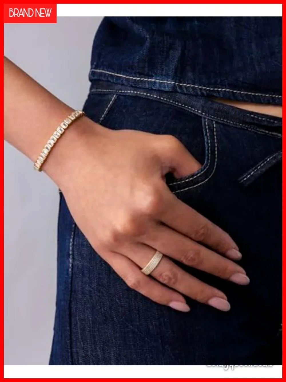 Bezel Set Cubic Zirconia Tennis Bracelet 14K Gold Plated Fold Over Clasp